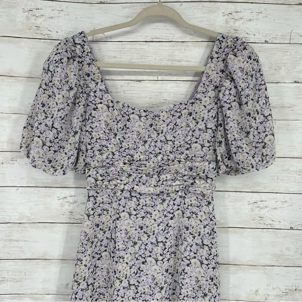 ASTR the label Micalela Floral Puff Sleeve Asymmetrical Midi Dress Size XS - Picture 7 of 16